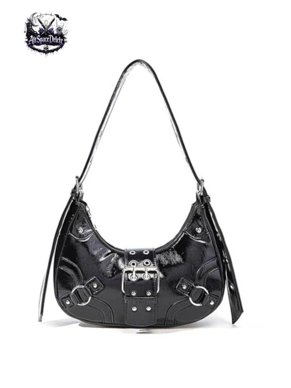 Faux Leather Hobo Shoulder Bag Small Y2K Goth Punk Top Handle Handbag